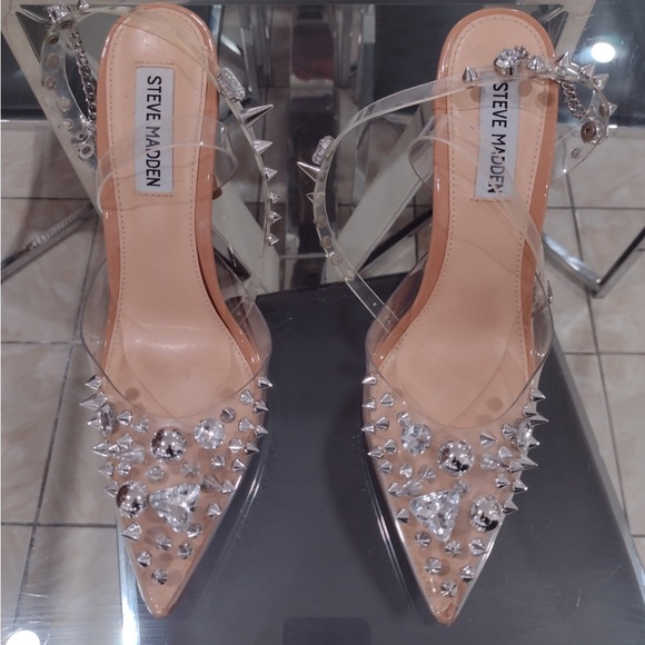 Steve Madden Clear and Silver Studded Heels - Picture 1 of 5